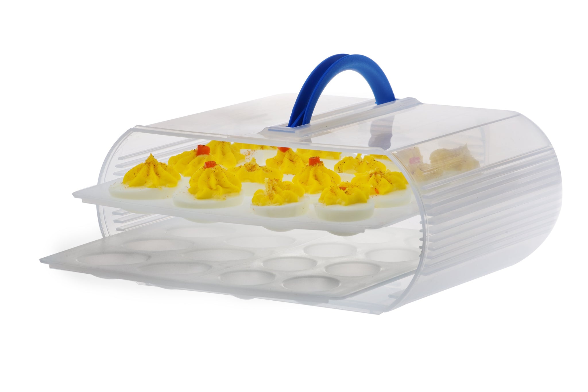 Cookie and Cake Carrier Container with Handle and Lid 4 Trays Cupcake  Storage Transport Holder Box 2 Devil Eggs Trays Included
